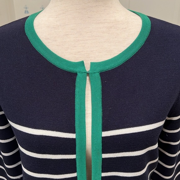 PENDLETON NAVY/WHITE STRIPED WITH GREEN TRIM LONG CARDIGAN - Picture 2 of 3